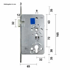 Hörmann Einsteck Rohrprofilschloss 1306 Für Nebentüren, PZ, Links -Sonax Geschaft 3040438 Einsteckschloss bemasst
